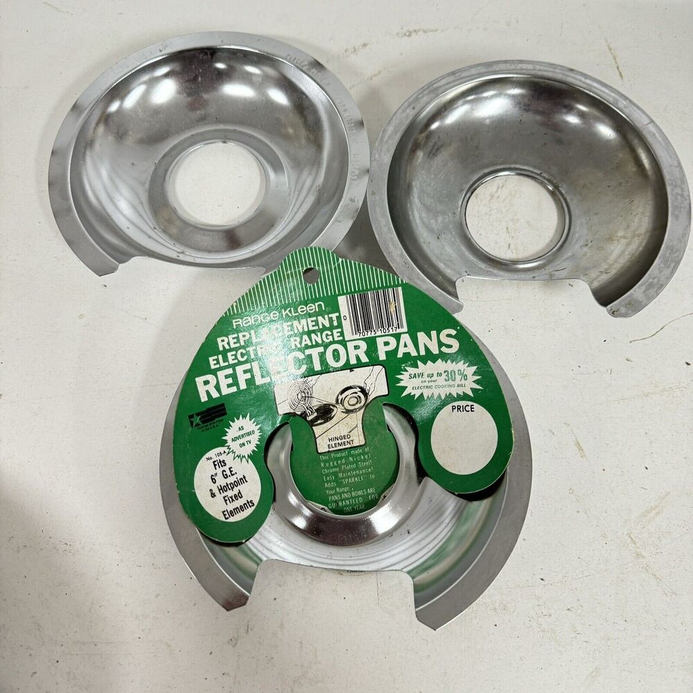 VTG SET THREE 6" Chrome GE Hotpoint Kenmore Reflector Drip Pans Range Kleen -HBN